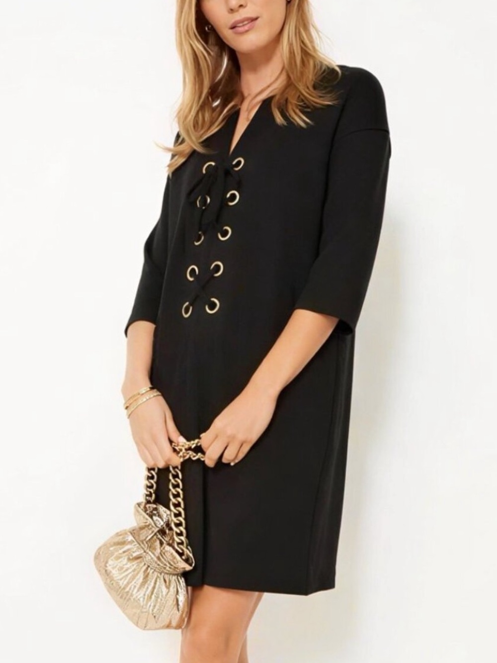 Tuckernuck Black Ellington Gold Eyelet Shift Dress NWT XS